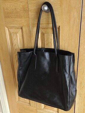 Zara Leather tote bag with seam details and shoulder straps